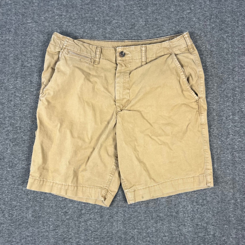American Eagle Next Level Flex Chino Shorts Mens 34 Khaki Stretch Twill Preppy
